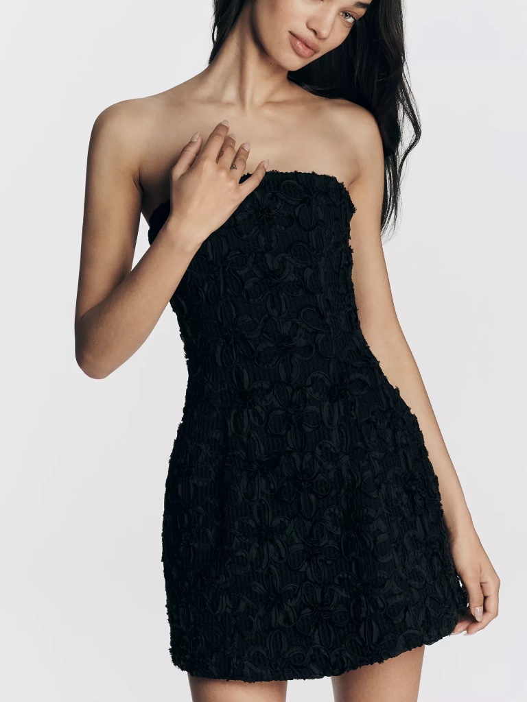 Anthropologie Bardot Karoline Strapless Textured Mini Dress In Black Nwt